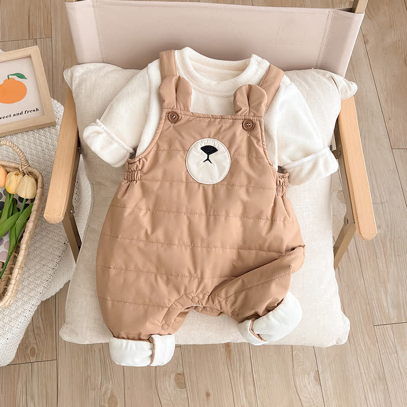 Baby Khaki Bear Quilted Cute Overalls