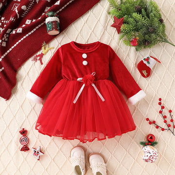 Baby Red Tulle Flower Bow Dress