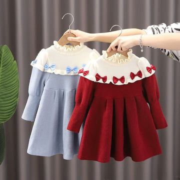 Toddler Stringy Selvedge Bows Knitted Dress