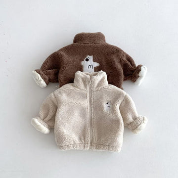 Baby Stand Collar Polar Bear Plush Jacket
