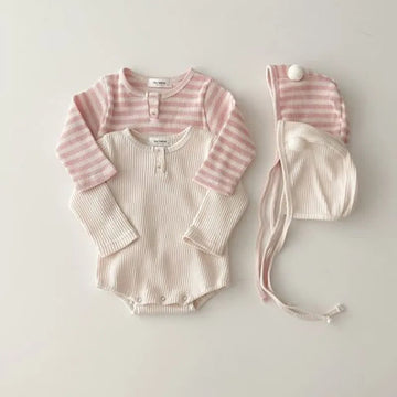 Baby Ribbed Striped Bodysuit with Hat