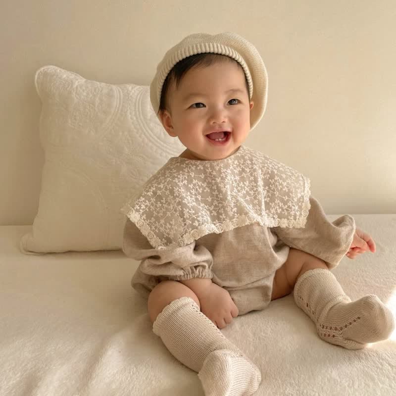 Baby Lace Collar Khaki Bodysuit