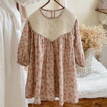 Toddler French Vintage Flowers Khaki Dress