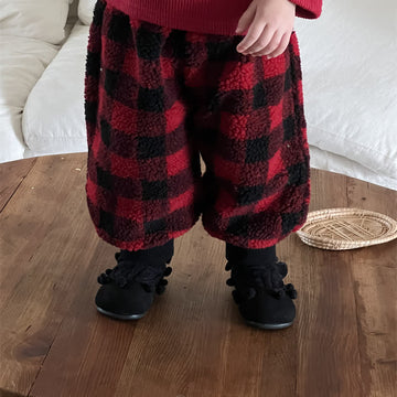 Baby Red Plaid Fleece Warm Pants
