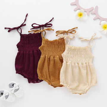 Baby Solid Color Smocked Sling Bodysuit
