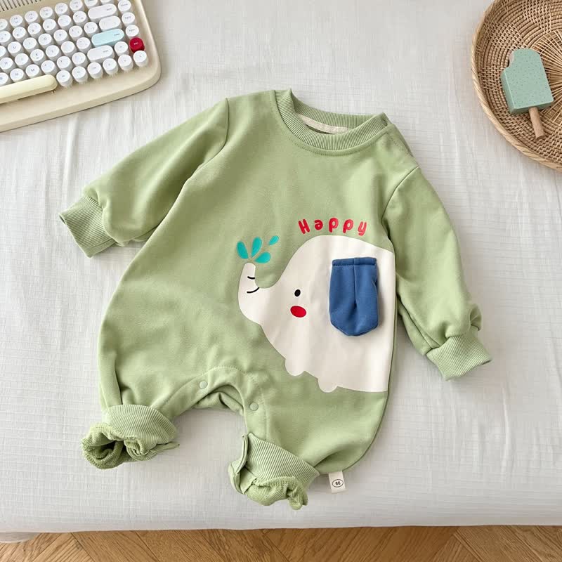 HAPPY Baby Elephant Green Romper