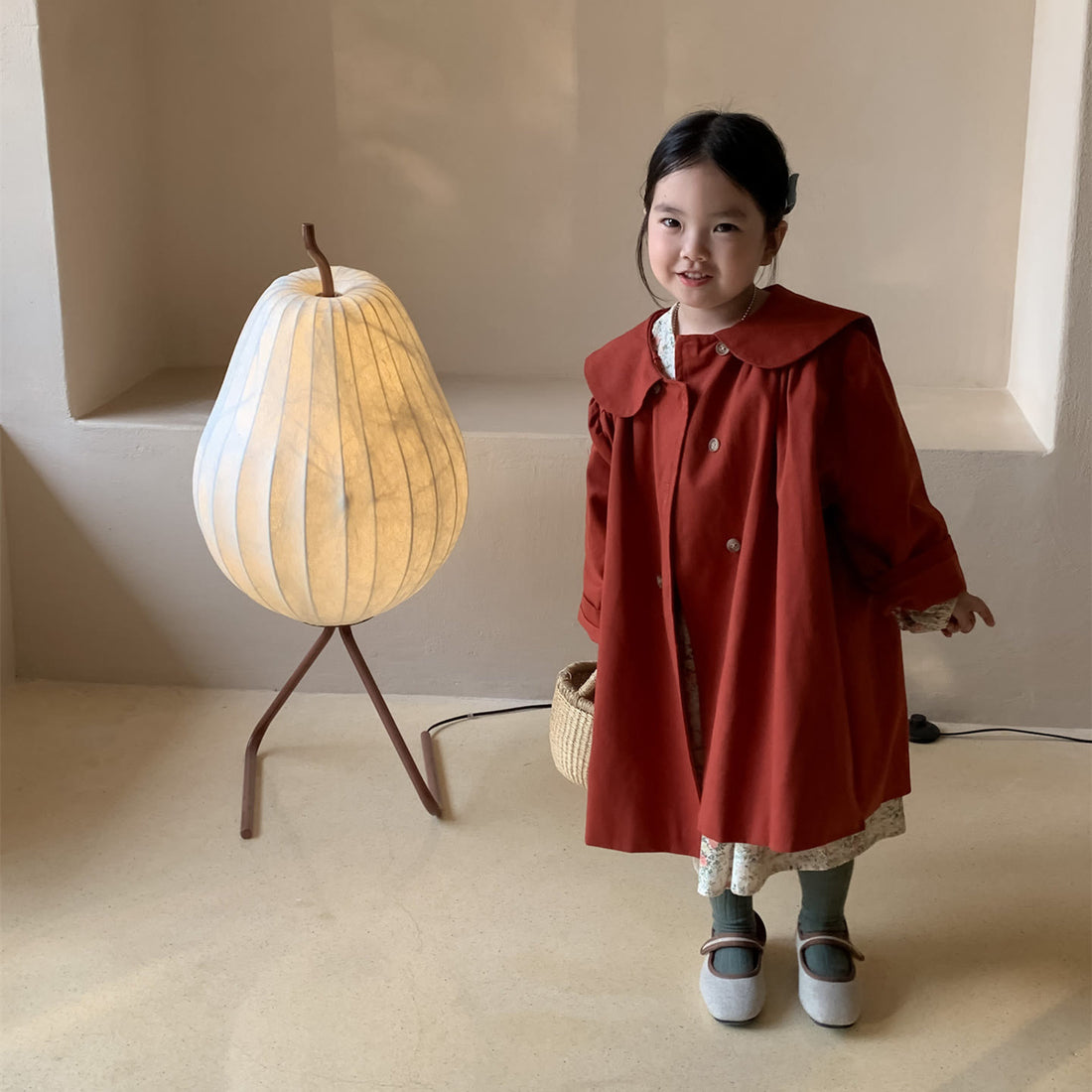 Toddler Lapels Solid Color Mid-length Coat