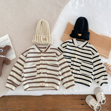 Baby Toddler Striped Waffle Button Coat
