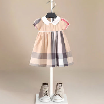 Vienna Cotton Girls' Dress in Red & Beige