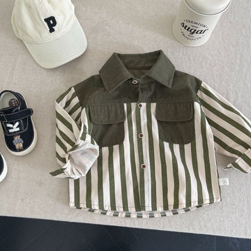 Toddler Boy Collar Pocket Striped Button Shirt
