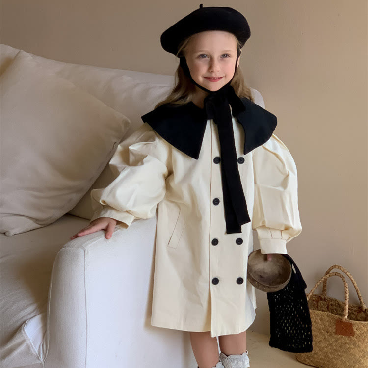 Toddler Girl Collar Preppy Style Mid-length Coat