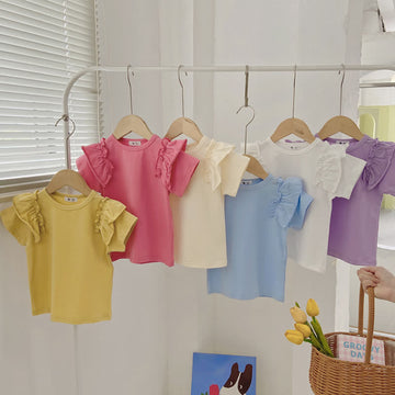 Toddler Girl Solid Color Ruffled T-Shirt
