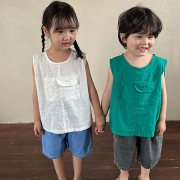 Toddler Boy Solid Color Crew Neck Pocket Tank Top