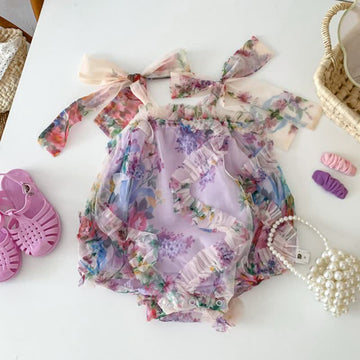 Baby Flower Strap Tulle Bodysuit