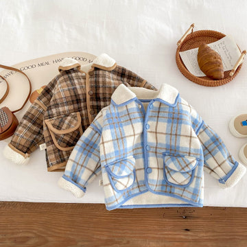 Baby Toddler Plaid Fleece Lined Pocket Warm Coat