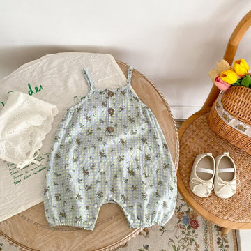 Baby Floral Plaid Strap Romper