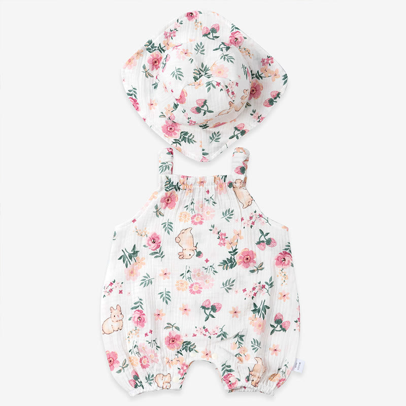Baby Rabbit  Flowers Romper and Hat Set