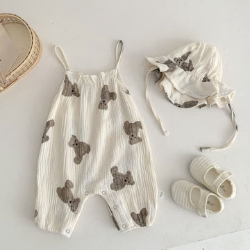 Baby Bear Strap Romper with Bonnet