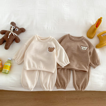 Baby Earthy Color Bear Thin Ribbed 2 Pieces Set