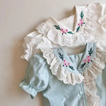 Baby Ruffled V Neck Flower Blouse