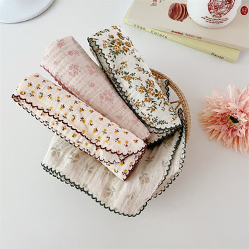 4 Pcs Baby Floral Square Saliva Towel