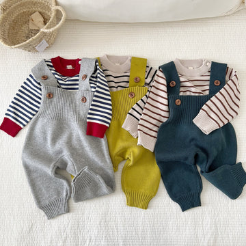 Baby Solid Color Knitted Casual Overalls