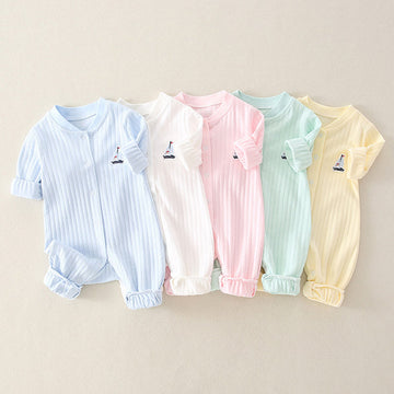 Solid Color Sailboat Embroidered Footless Pajamas