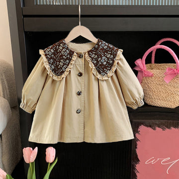 Toddler Girl Flower Khaki Lapels Coat