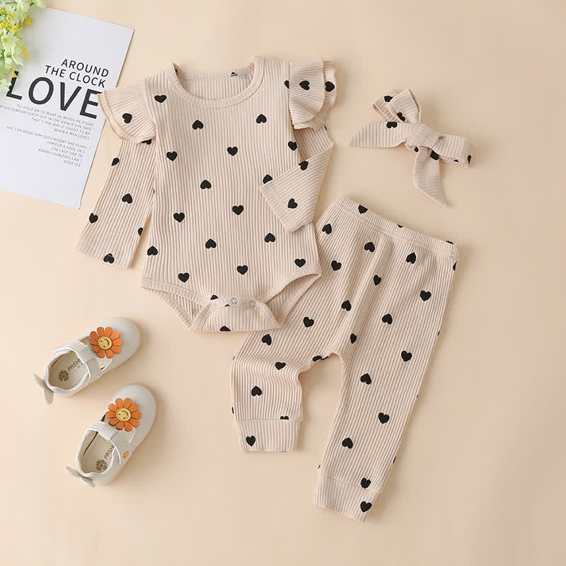 Baby Heart Bodysuit Pants and Headband Set