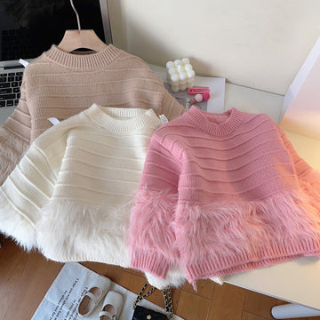 Toddler Girl Knitted Solid Color Sweater