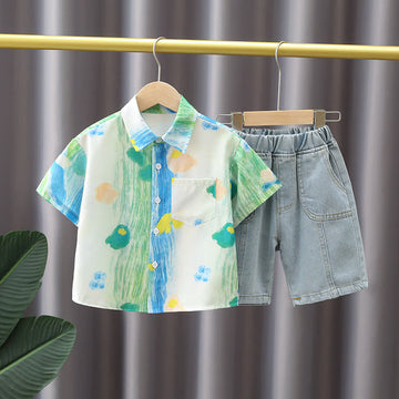 Toddler Boy Polo Shirt and Denim Shorts Set