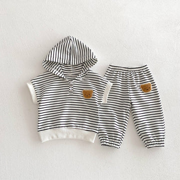 Baby Bear Black Striped Hooded 2 Pieces Set