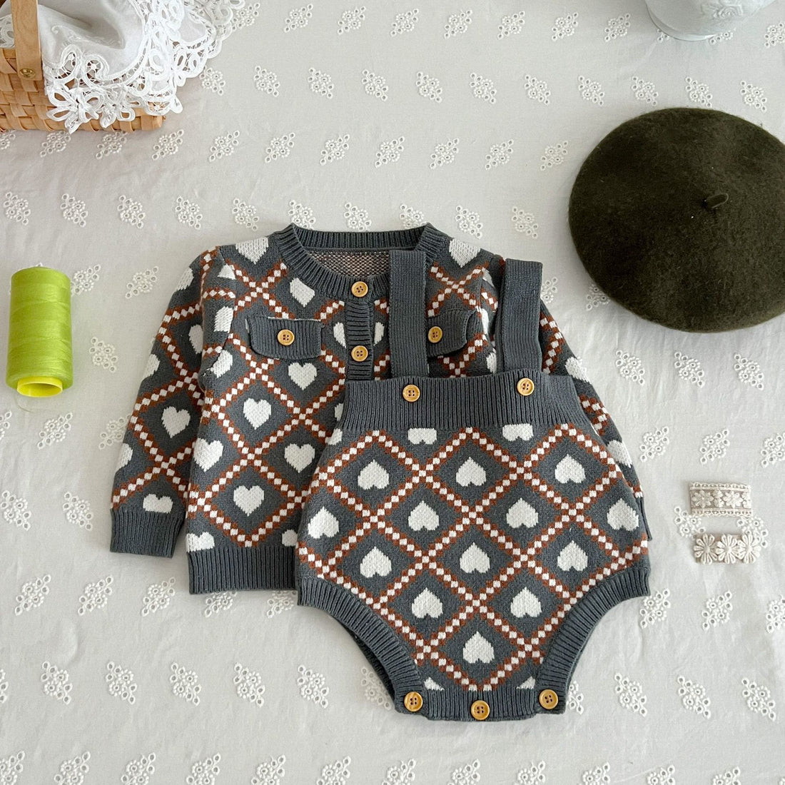 Baby Diamond Heart Cardigan Overalls
