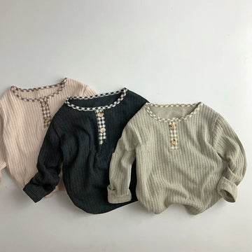 Toddler Plaid Button Neck Ribbed Knitted Sweatshirt