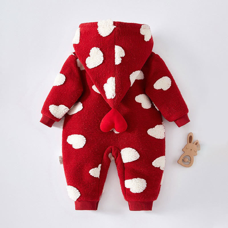 Baby Heart Fleece Hooded Romper