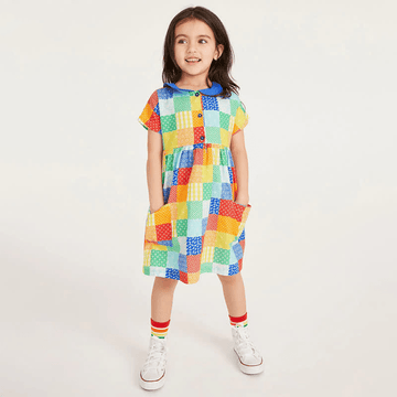 Toddler Girl Colorful Lapel Collar Dress