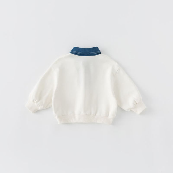 Toddler Boy Denim Polo Collar Sweatshirt