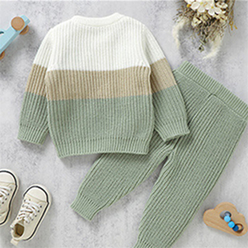 Baby Knitted Pocket Color Block Casual 2 Pieces Set