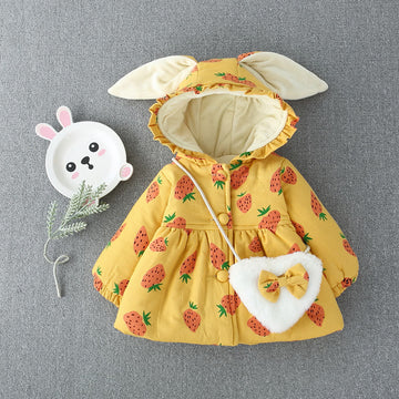 Toddler Cherry Strawberry Fleece Lined Coat with Bag