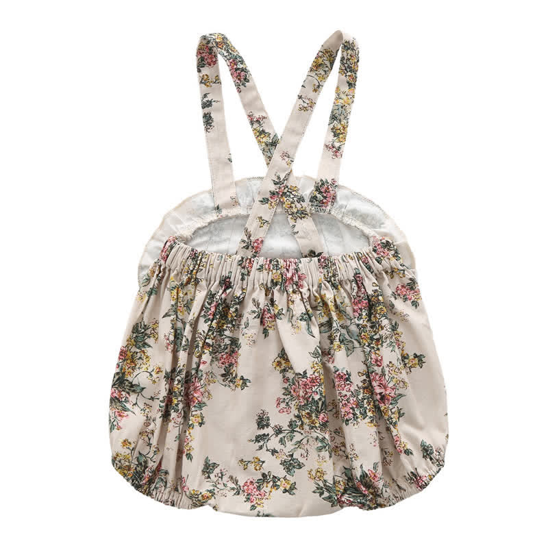 Baby Retro Floral Strap Linen Bodysuit