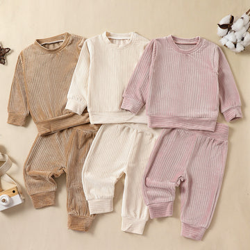 Baby Solid Color Ribbed Casual Sweatsuit 2 Pieces Set
