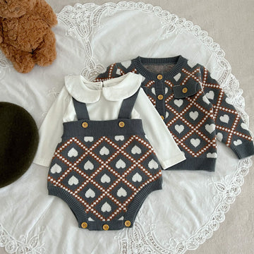 Baby Diamond Heart Cardigan Overalls