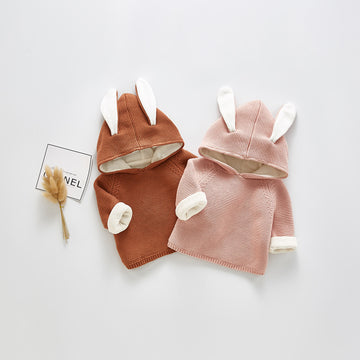 Baby Knitted Cute 3D Bunny Ears Hooded Sweater