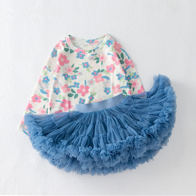 Toddler Girl Flower T-shirt Tulle Skirt