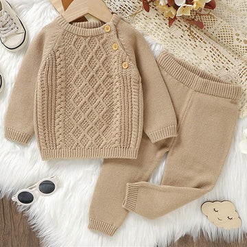 Baby Twist Knitted Solid Color Diamond 2 Pieces Set