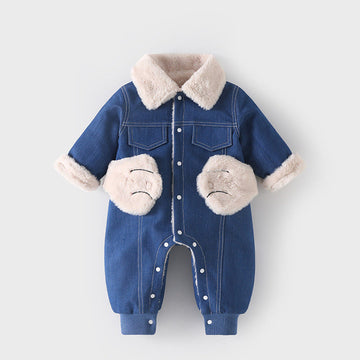 Baby Fleece 3D Dog Denim Romper