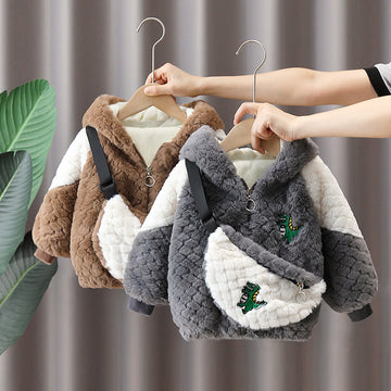 Toddler Boy Fleece Dino Coat with Bag