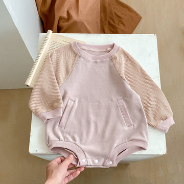 Baby Contrast Sleeves Waffle Simple Bodysuit