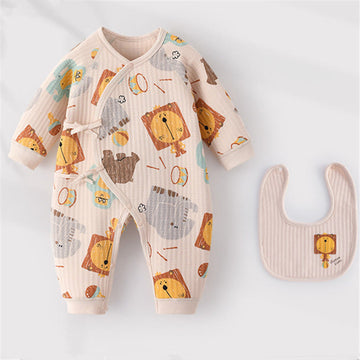 Baby Animal Ball Drum Kimono Romper with Bib