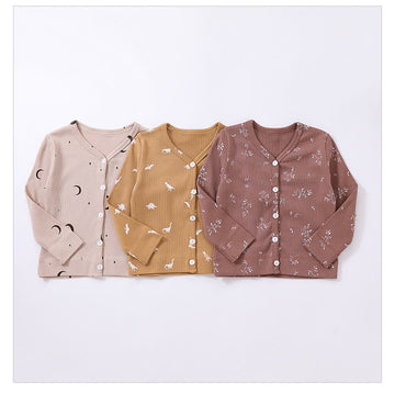 Baby Moon Dino Olive Crew Neck Cardigan
